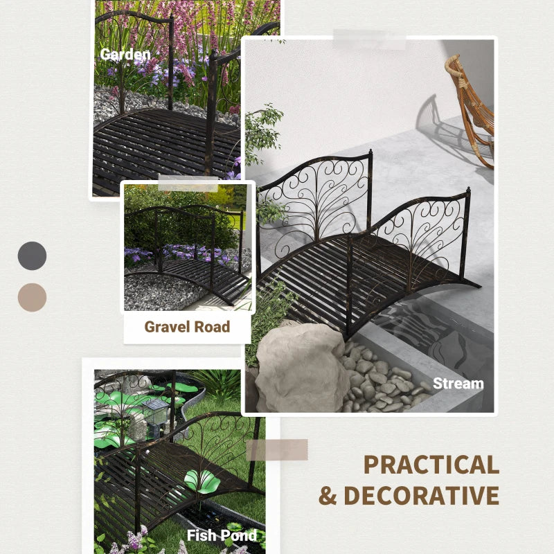4FT Metal Garden Bridge Decorative Arc Bridge with Guardrails Black Bronze