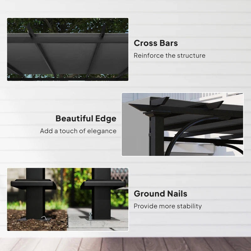 10' x 10' Retractable Pergola Canopy, UPF50+ Outdoor Metal Pergola Gazebo Sun Shade Shelter with Steel Frame, Dark Grey