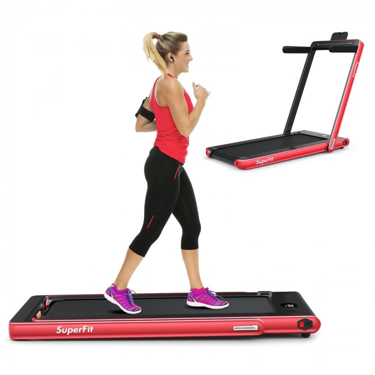 2-in-1 Electric Motorized Health and Fitness Folding Treadmill with Dual Display and Speaker