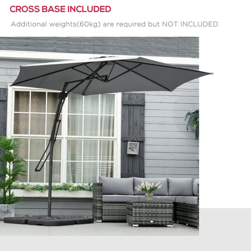 10ft Cantilever Patio Umbrella Offset Parasol with Crank Handle, Cross Base for Garden, Deck, Dark Grey