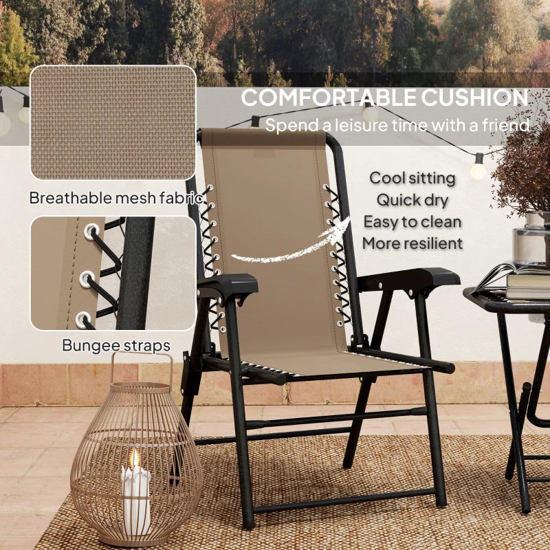 3 Pieces Patio Bistro Set, Outdoor Folding Table and Chairs Set, Metal Patio Furniture Set with Cup Holders, Khaki