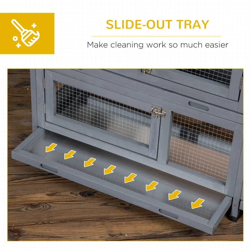 65" Wooden Rabbit Hutch, Pet Playpen with Openable Roof, Storage Box, for Rabbits and Small Animals, Dark Grey