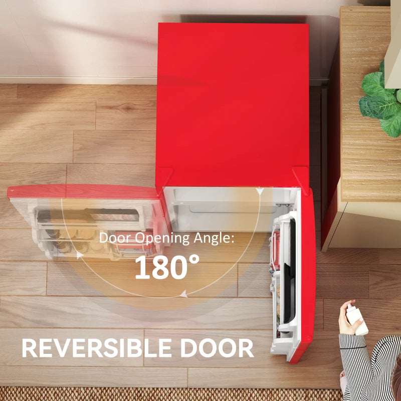 3.2 Cu Ft Compact Refrigerator, Mini Fridge with Freezer, Adjustable Shelves and Reversible Doors for Bedroom, Red