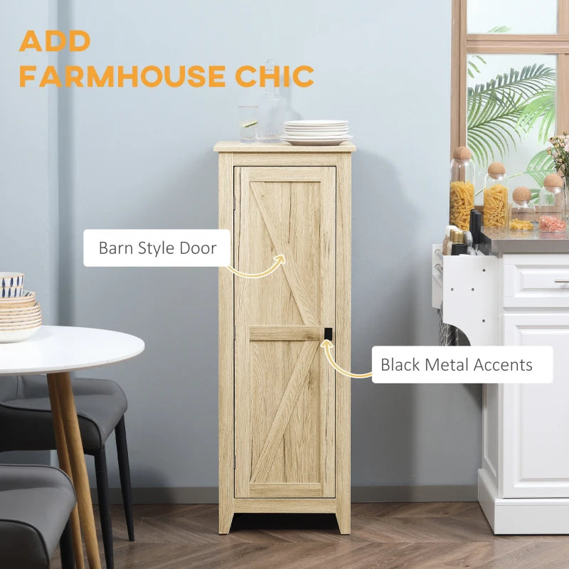 48" Farmhouse Kitchen Pantry Storage Cabinet with Barn Door, Kitchen Pantry Cabinet with Adjustable Shelves, Natural