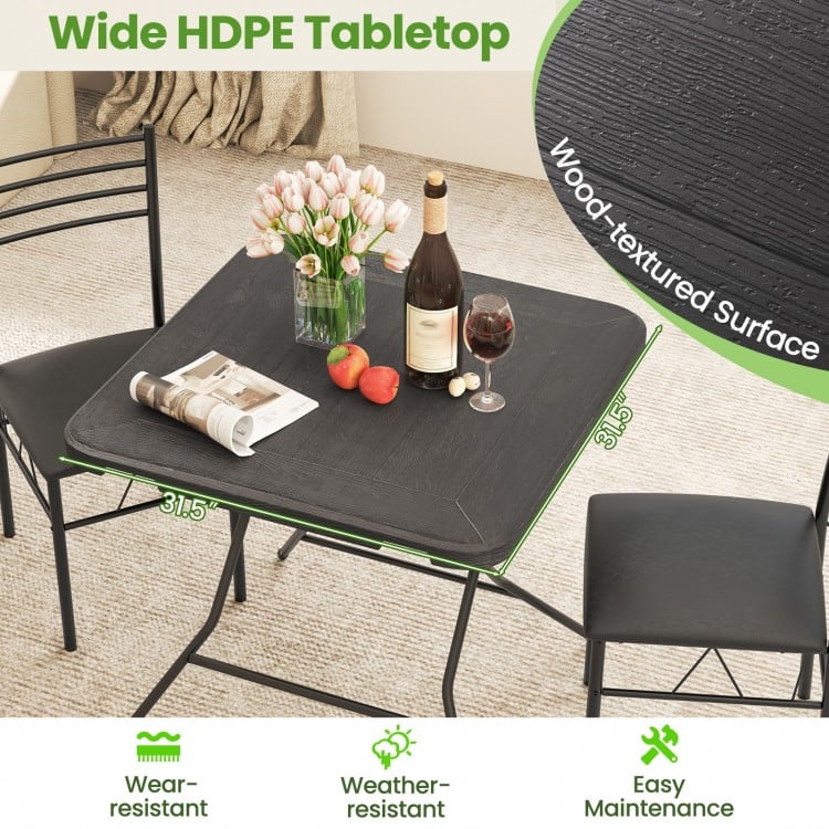 2.6FT Foldable Dining Table with Wood Grain HDPE Tabletop and Non-slip Foot Pads-Black