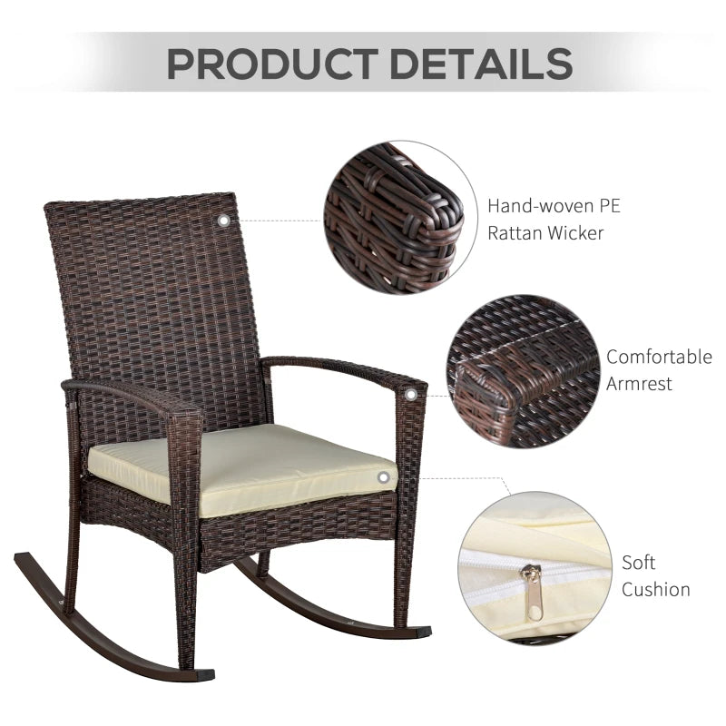 3 Pieces Patio Wicker Rocking Chair Set, Outdoor PE Rattan Bistro Set Conversation Rocker Set with 2 Chairs 1 Coffee Table for Backyard, Deck, Poolside, Cream White