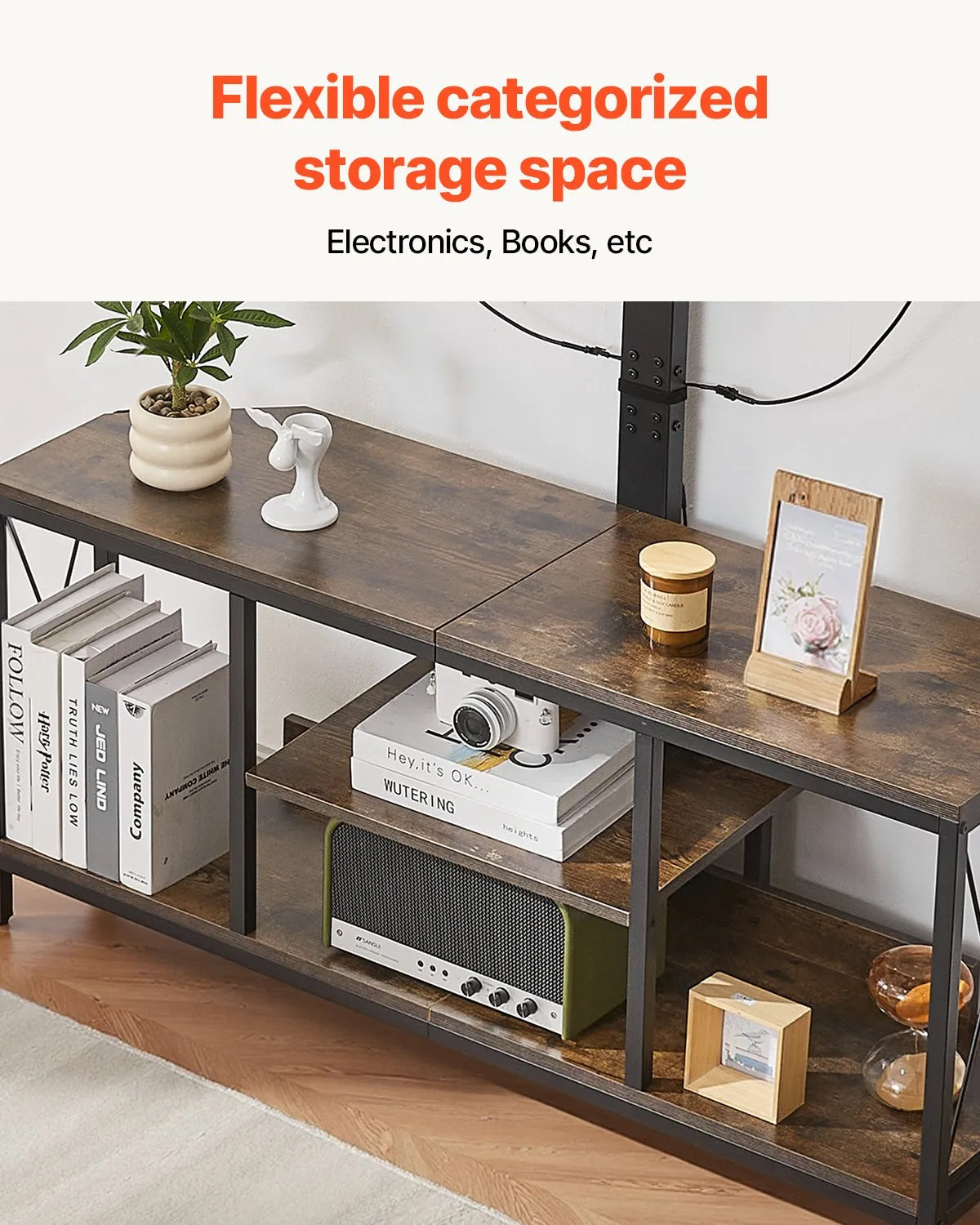 VEVOR 45" TV Stand with Mount for up to 75 in TVs with Power Outlet & LED Lights