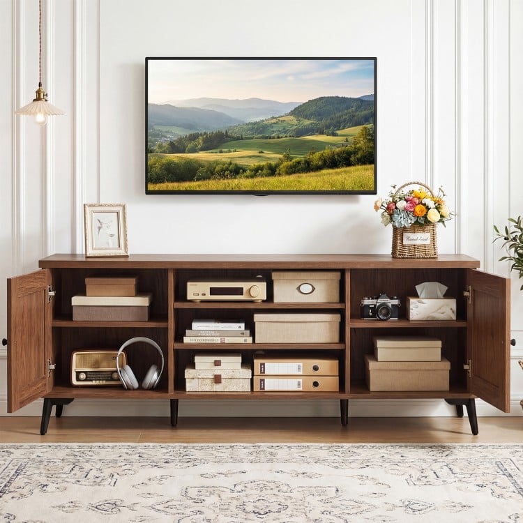 2-Door TV Stand for TVs up to 65 Inch Mid Century Modern Entertainment Center-Brown