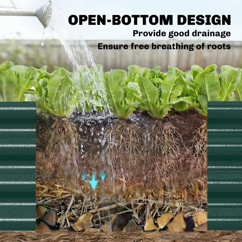 12 x 4 x 1ft Galvanized Raised Garden Bed, Reinforced Outdoor Planter Box with Open Bottom, Green