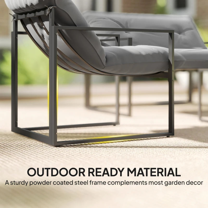 4 Piece Outdoor Furniture Set, Patio Conversation Set with Tempered Glass Table, Loveseat, Chairs, Cushions, Light Grey