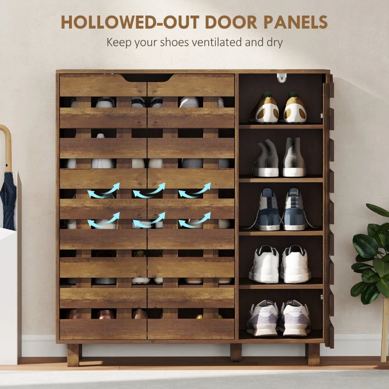 Shoe Cabinet, 20 Pair Shoe Storage Cabinet with Hollowed-Out Doors, Distressed Brown