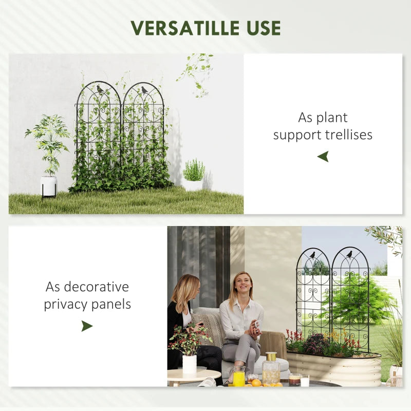 Set of 2 Metal Garden Trellis, Decorative Trellis Panels, Bird Design, 19.7" W x 47.2" H, Black