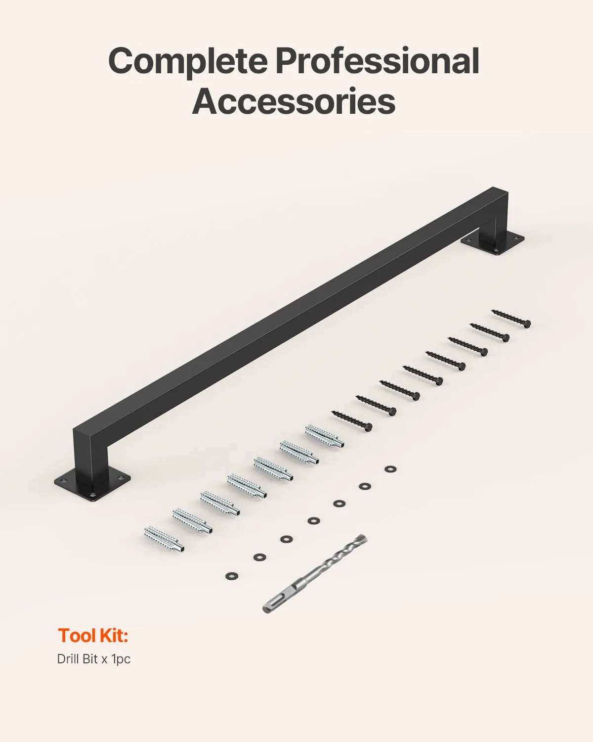 VEVOR 4ft Wall Mounted Stair Handrail Black Iron 250lbs Load Square Tube