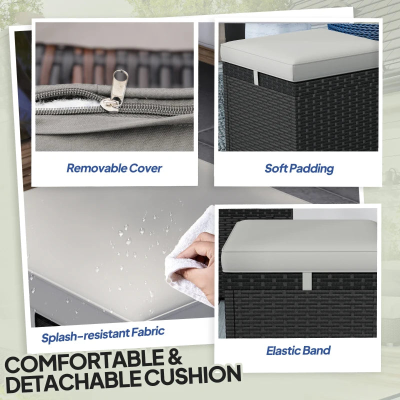 2 Pieces Wicker Outdoor Ottoman with Storage, Cushion, Square Outdoor Footstool, Seating, Side Table, Light Grey