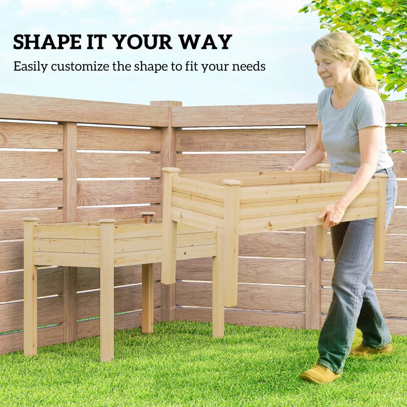 2 Tiers Wood Plant Raised Bed Flower Vegetable Herb Grow Box Stand Garden Step Planter Stand Free Combination Natural