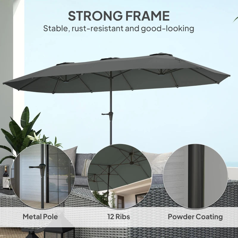 13ft Double-Sided Patio Umbrella with Crank Handle, for Poolside, Deck, Garden, Light Grey