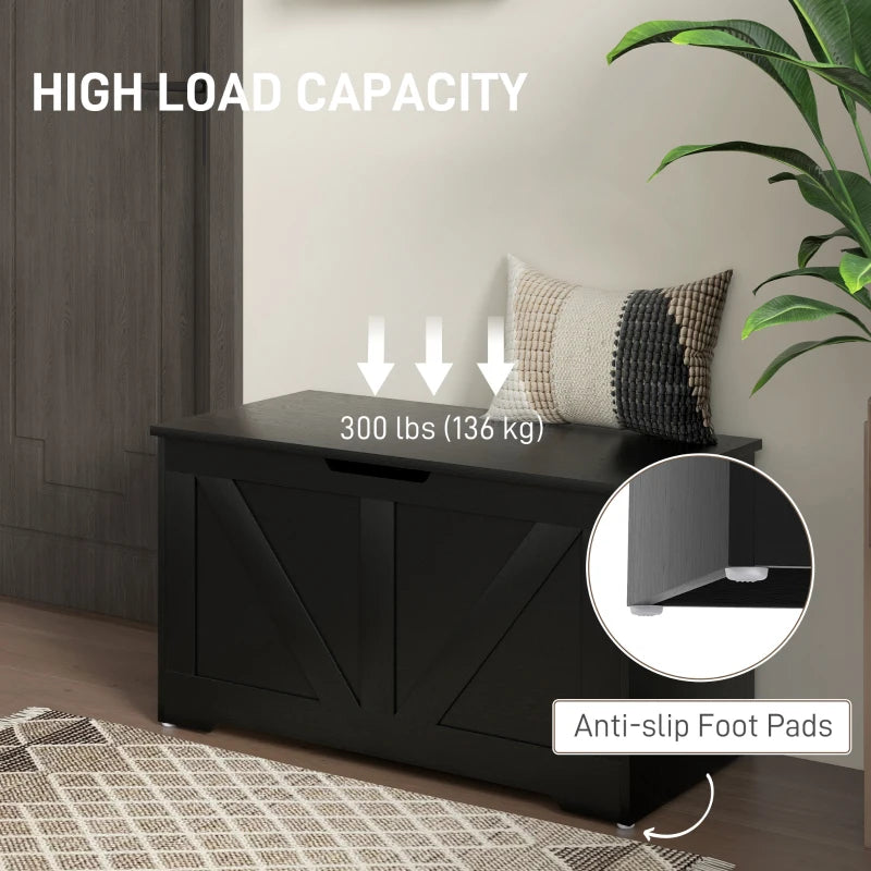 31.5 Inches Storage Chest, Storage Trunk with 2 Safety Hinges for Living Room, Black Wood Grain