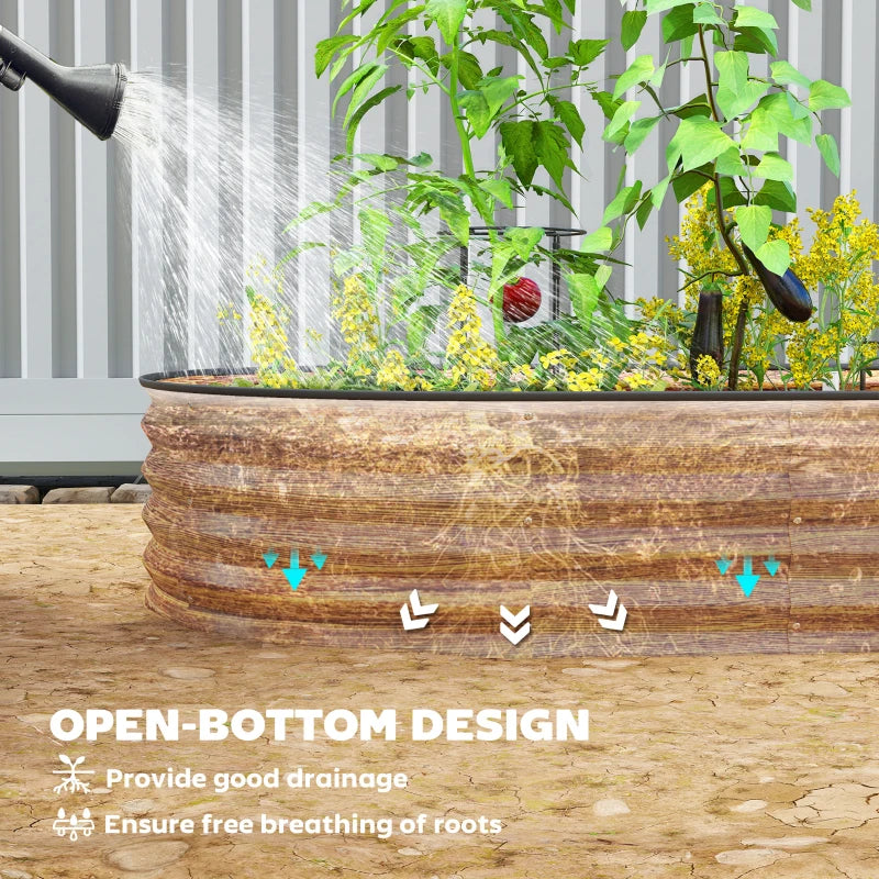 7' x 3' x 1' Large Outdoor Planter Box, Galvanized Raised Garden Bed with Metal Plant Stake, Brown