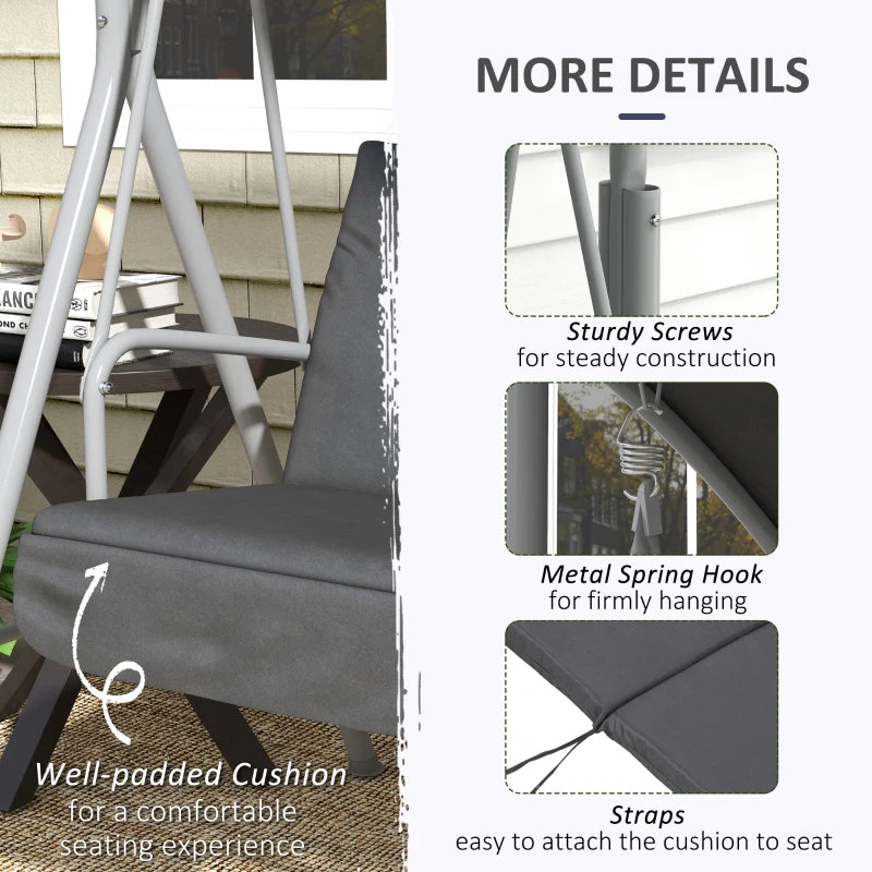 2-Seater Outdoor Porch Swing with Adjustable Canopy and Table, Patio Swing Chair for Garden, Poolside, Backyard, Grey