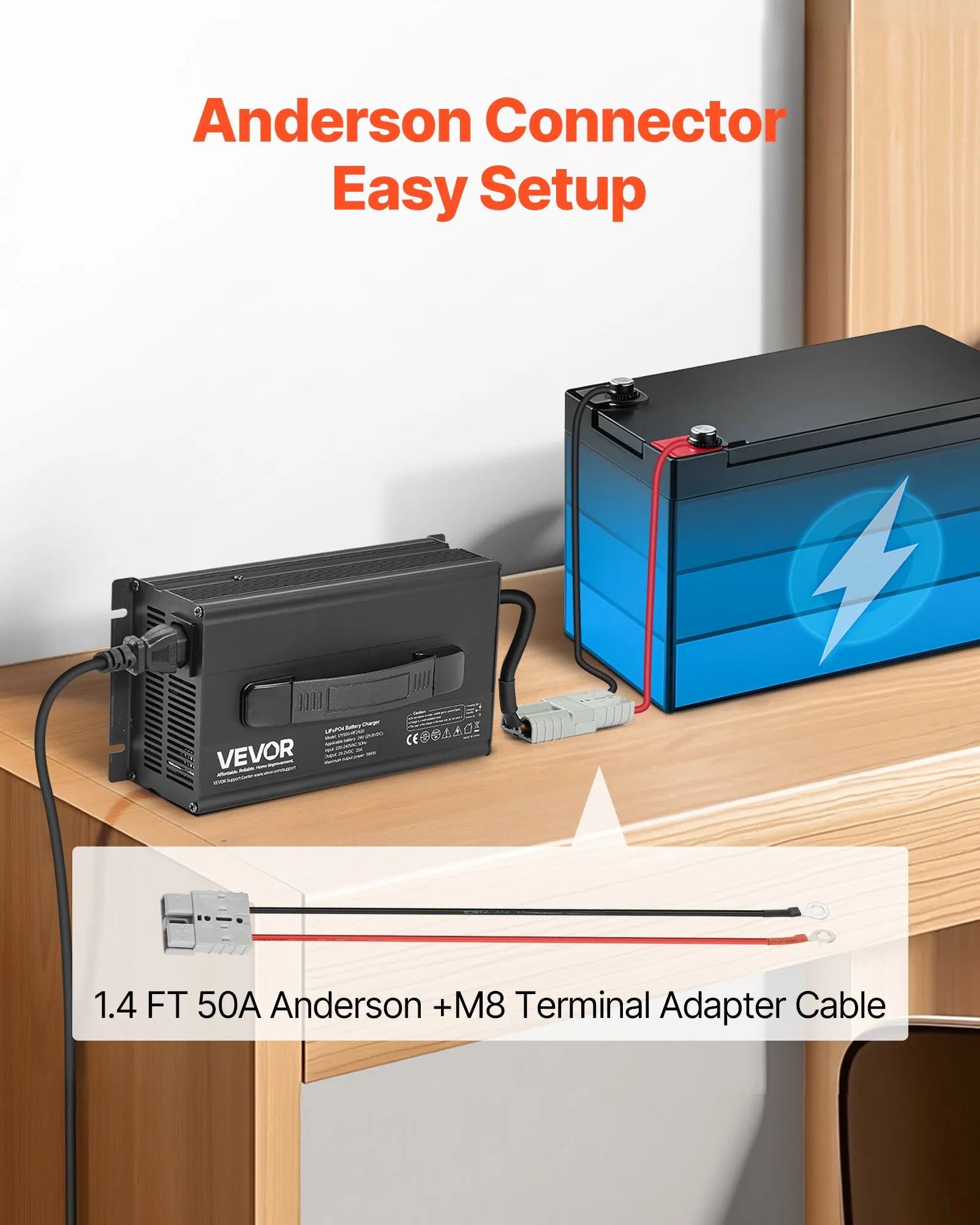 VEVOR 36V 18A Lithium Battery Charger 43.8V AC-DC LiFePO4 Smart Charger for RV