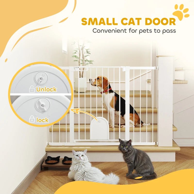 30"-52" Extra Wide Pet Gate Barrier with Small Door, 35"H Dog Gate with Safety Gate Barrier, Stair Pressure Fit, Black