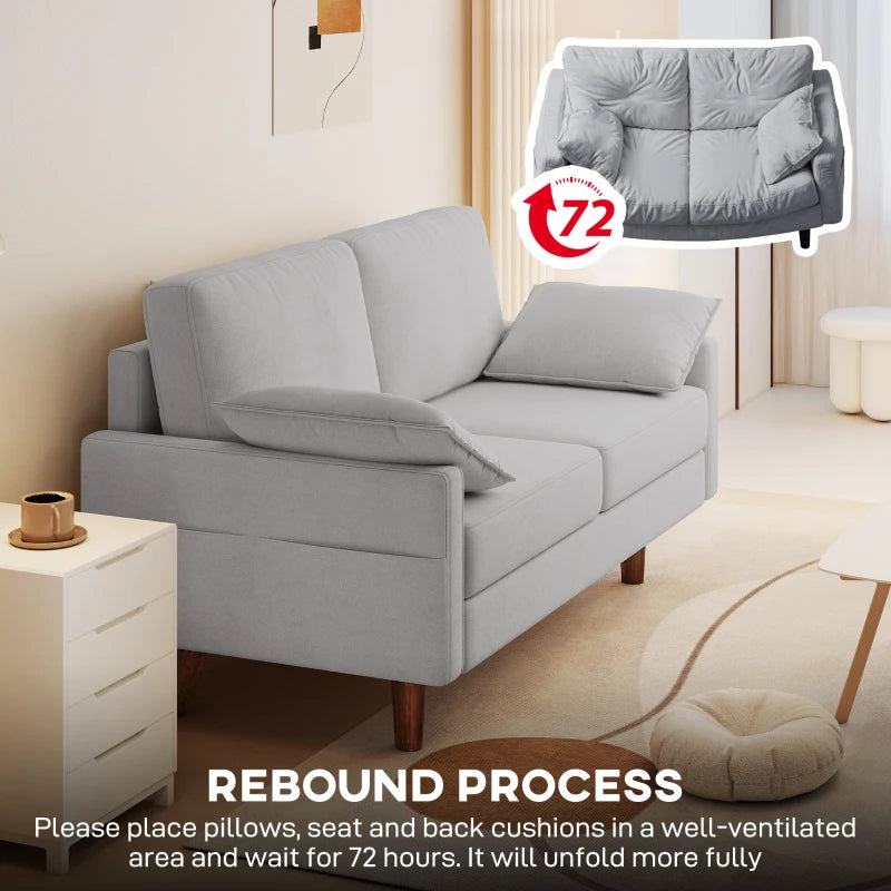 3 Seater Sofa, Velvet Upholstered Couch with Spring Cushions, Rubber Wood Legs and 2 Pillows, Grey