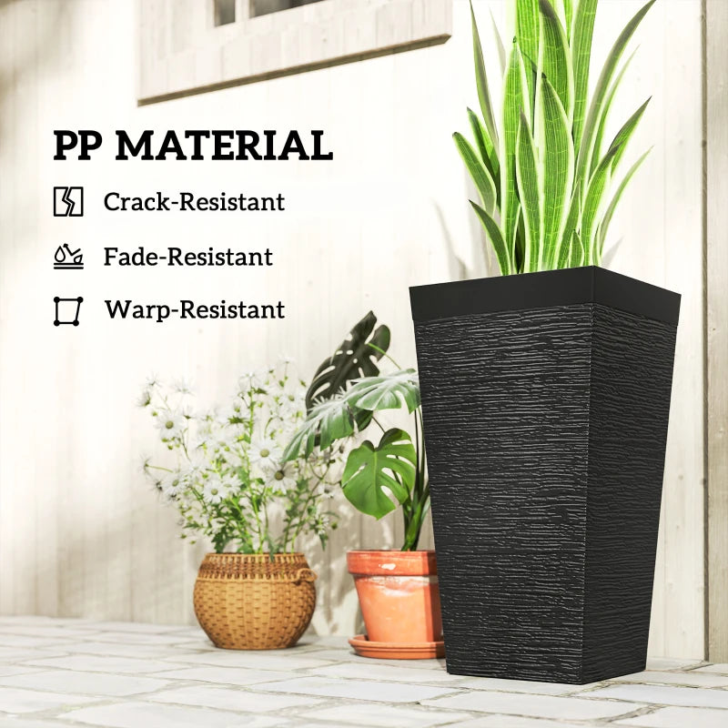 22.8" Tall Planters Set of 3, Indoor Outdoor Taper Planters with Stone Finish, Wheels and Drainage Hole, Black