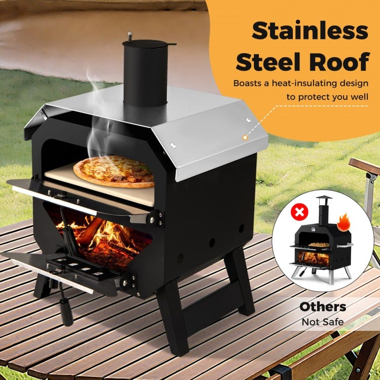 12 Inch Outdoor Pizza Oven with Pizza Stone for Patio Backyard Camping BBQ-Black