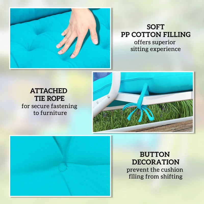 2 Seater Garden Bench Cushion, Soft Thick Outdoor Non-Slip 2 Seater Soft Pad With Backrest for Garden Patio, 47" x 43" x 5", Turquoise
