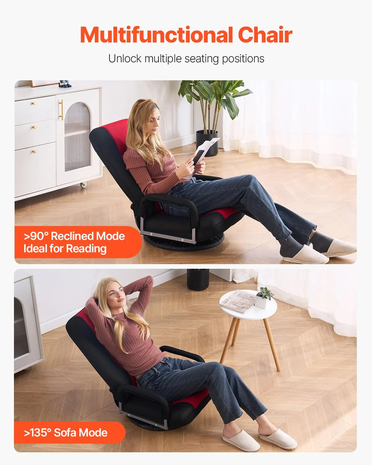 VEVOR 360° Swivel Floor Gaming Chair Folding Floor Chair with Armrest Adjustable