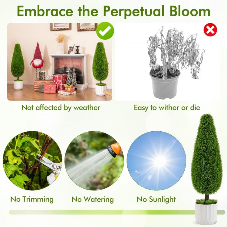 2 Pack 3 Feet Artificial Cedar Teardrop Shaped Bush with Plastic Nursery Pot-Green