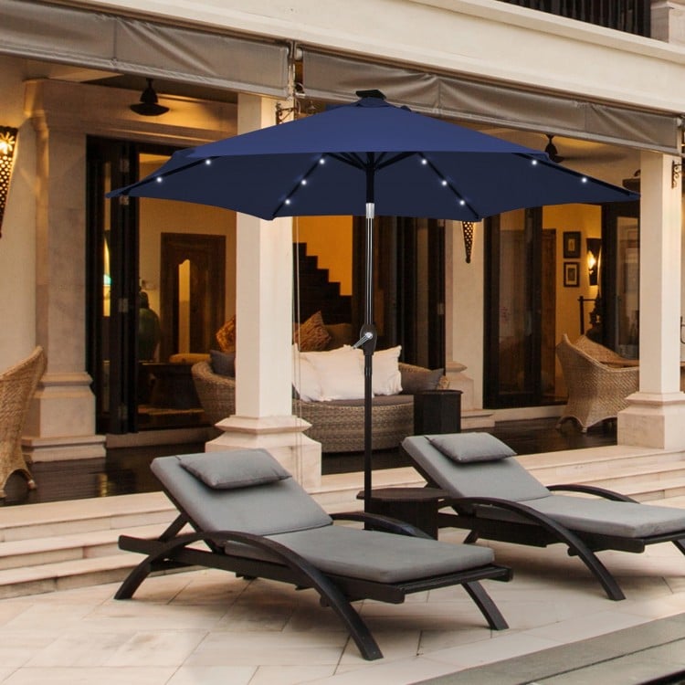 10 Feet Outdoor Patio Umbrella With Bright Solar LED Lights-Dark Blue