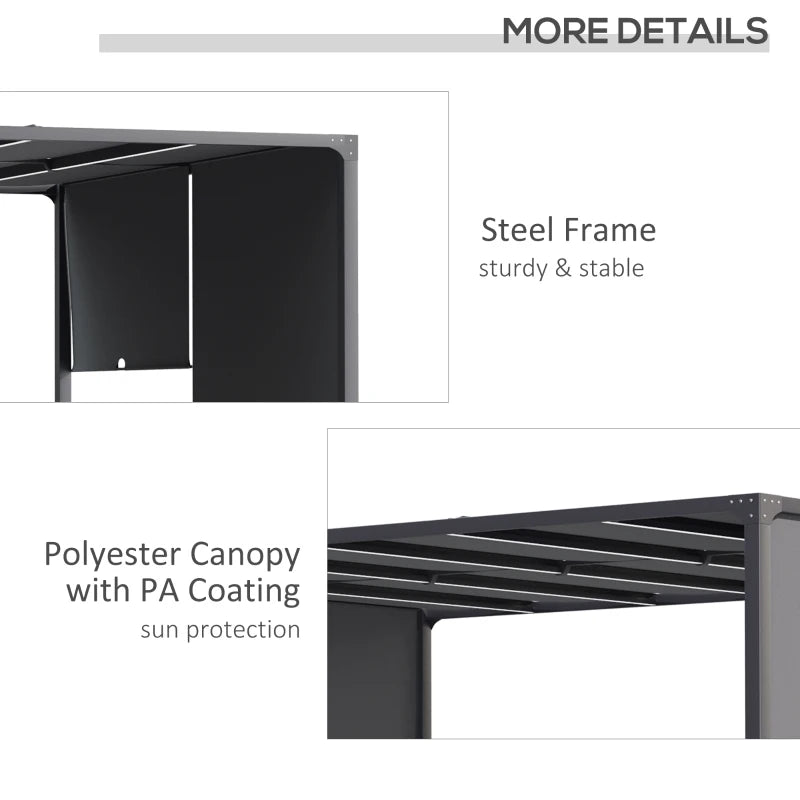 10' x 13' Outdoor Patio Pergola with Sliding Roof, LED Lights, Solar Powered for Garden, Lawn, Backyard, Dark Grey