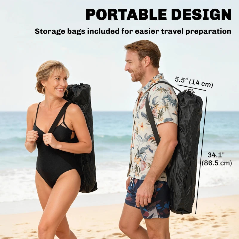 Set of 2 Reclining Camping Chair with Foot Rest, Folding Camping Chair w/ Headrest, Cup Holder, Storage Bag, Black