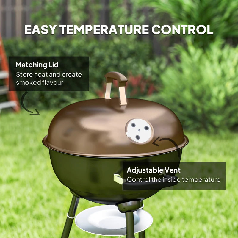 17" Kettle Charcoal BBQ Grill with BBQ Accessories, Barbecue Grill with Shelf, Ash Catcher, Wheels, Handles for Outdoor Cooking, Patio Backyard Party, Black