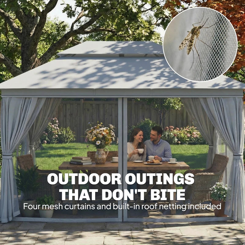 10' x 13' Patio Gazebo, UPF50+ Double Roof Outdoor Gazebo Canopy with Netting and Curtains, Steel Frame, Dark Grey