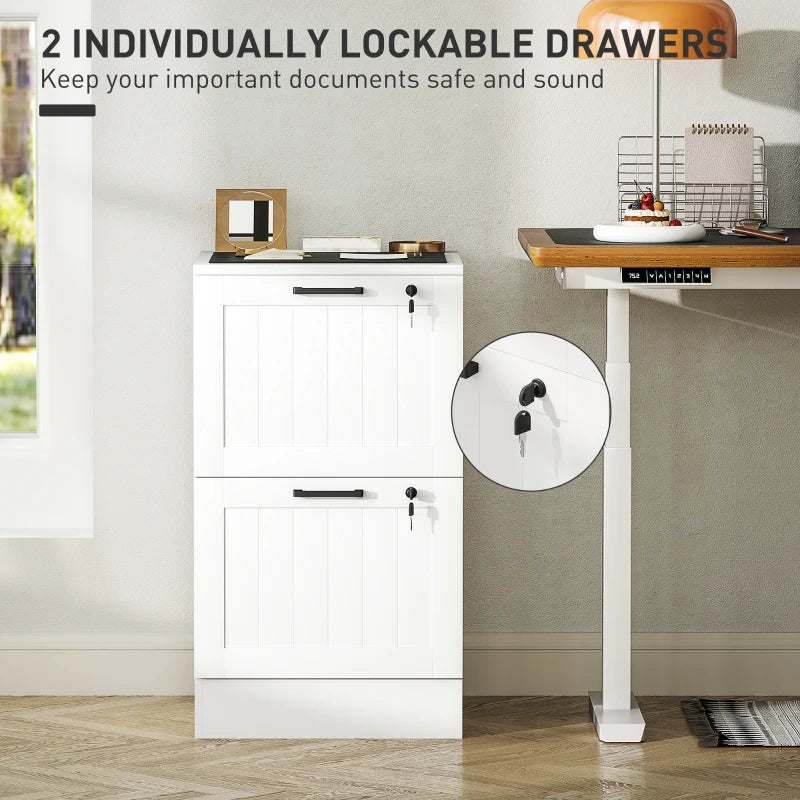 2 Drawer Filing Cabinet with Lock, Office Storage Cabinet with Adjustable Hanging Bars for A4 Letter Size Files, White