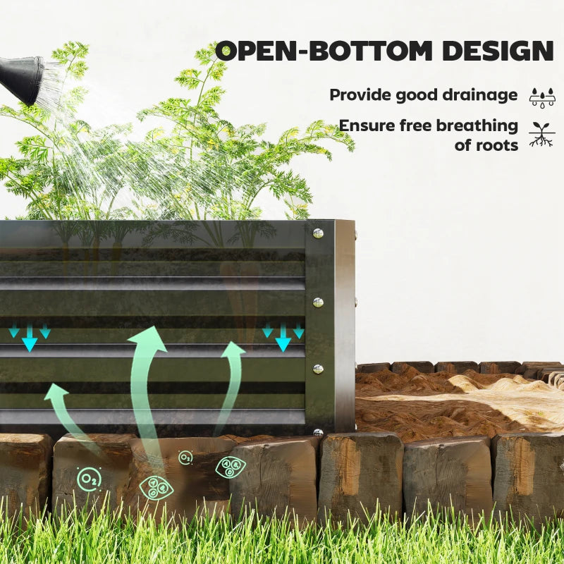 2' x 2' x 1' 2-Pieces Raised Garden Bed w/ Galvanised Steel Frame for Vegetables Flowers Herbs, Black