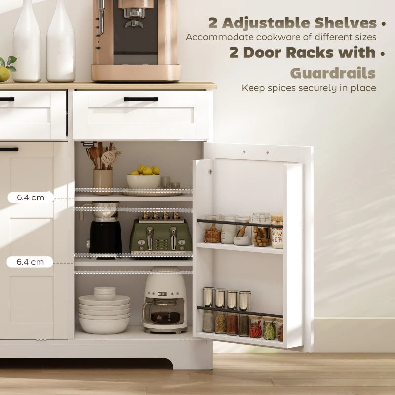 7 Gallon Tilt Out Garbage Cabinet, Kitchen Island with Trash Cabinet, 2 Drawers, Door Racks, Adjustable Shelves, White