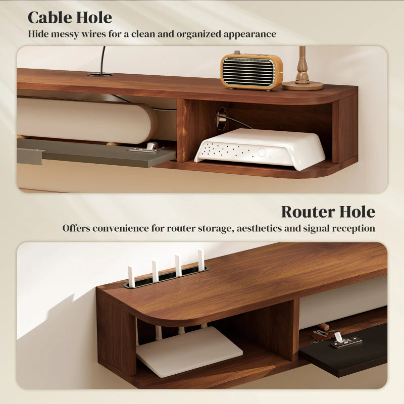 47" Floating TV Stand for TVs up to 50 Inch, Wall Mounted Media Console with Flip Drawer and 2 Open Shelves, Walnut
