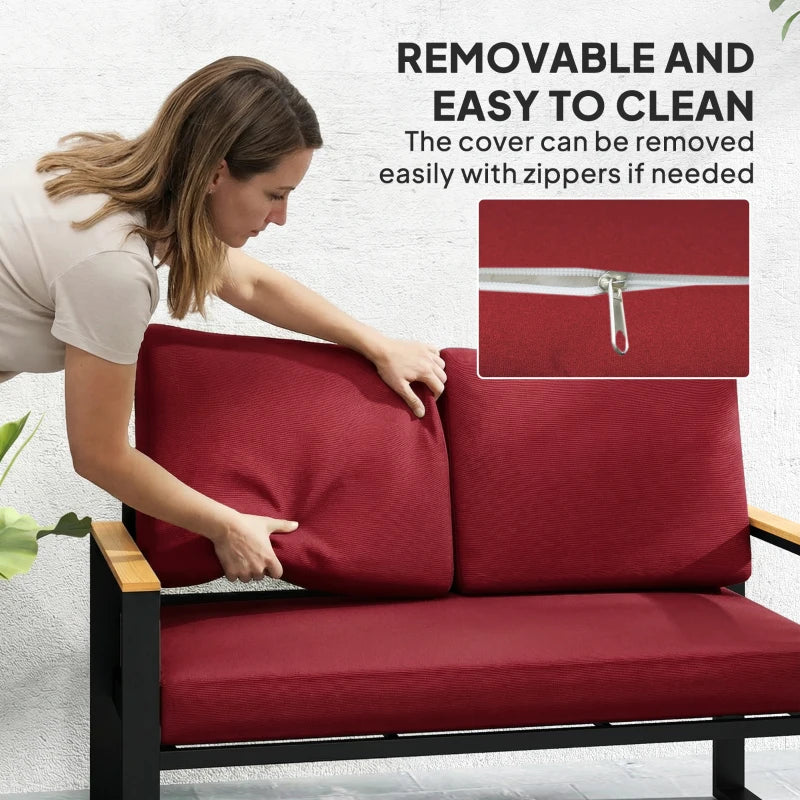 2 Seater 5" Thick Outdoor Seat Cushions with 7" Backrest, Loveseat Outdoor Furniture Cushions, Wine Red