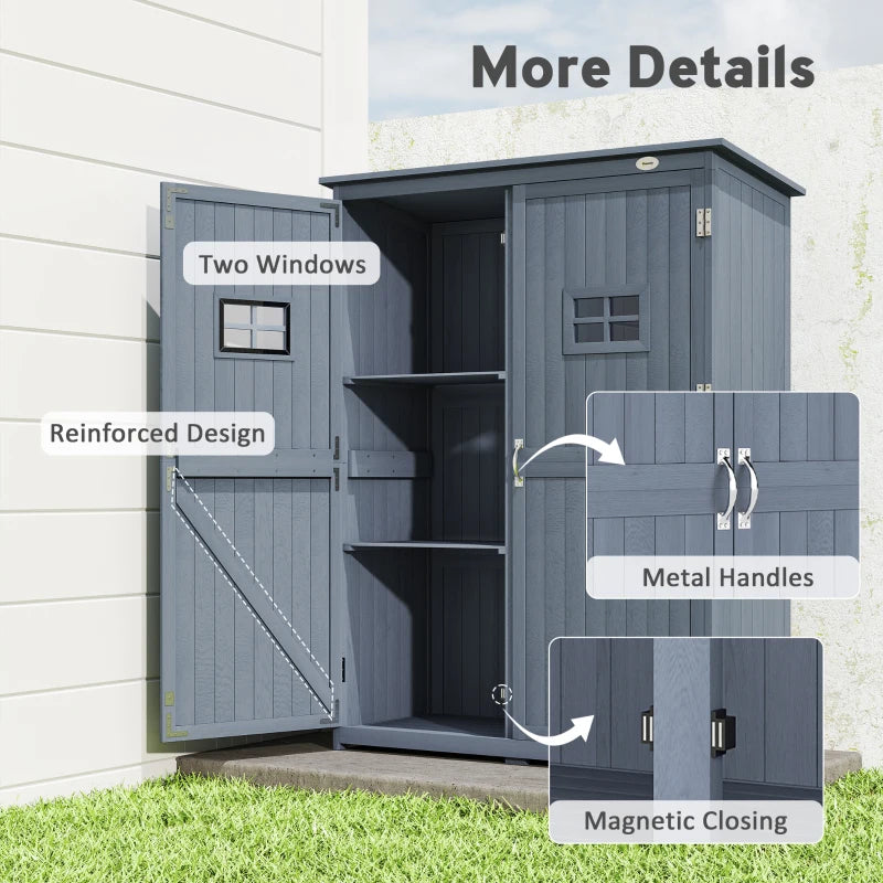 4x1.5ft Wooden Garden Storage Shed, Outdoor Tool Cabinet Organizer with Windows and Double Door, Dark Grey
