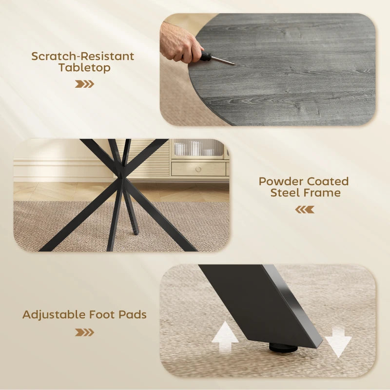 40" Round Kitchen Table for 4, Industrial Dining Table with Steel Legs for Dining Room, Distressed Grey