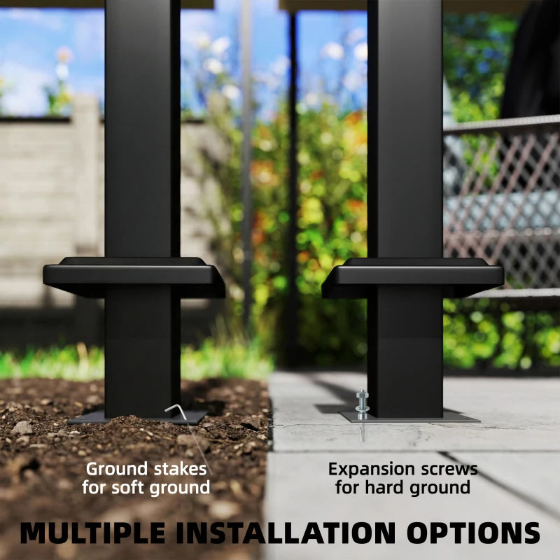 10' x 10' Retractable Pergola Canopy, Wall-Mounted Pergola, Outdoor Sun Shade Shelter for Garden, Balcony, Dark Grey