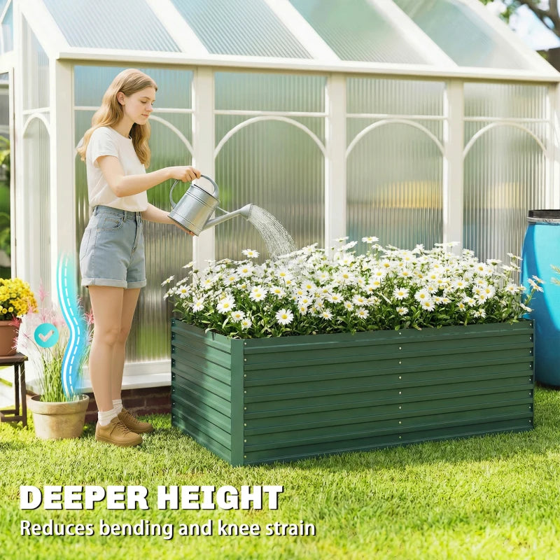 Set of 2 Galvanised Raised Garden Bed, 6 x 3 x 2 ft Metal Garden Bed with Safe Edging, Green