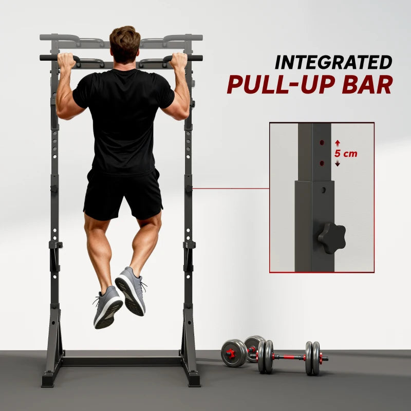 Soozier Adjustable Squat Rack, Multi-Function Bench Press Rack with Weight Plate Holders and Pull up Bar, Black