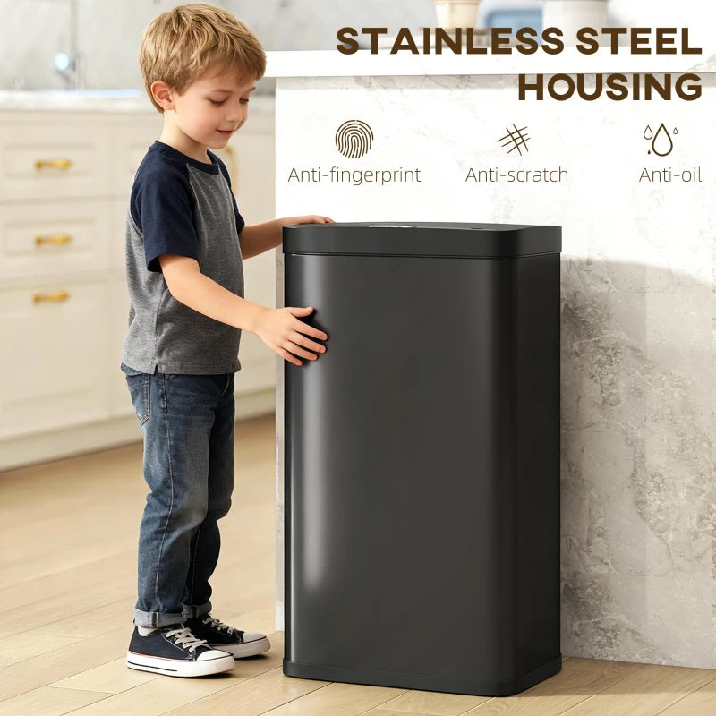 12 Gallon Sensor Can, Automatic Garbage Can with Soft-Close Lid, Fingerprint-Proof Stainless Steel, Matte Black