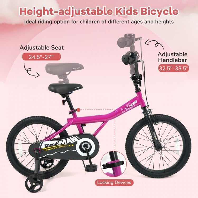 18-Inch Kids Bike with Removable Training Wheels Pink-Brave Hero