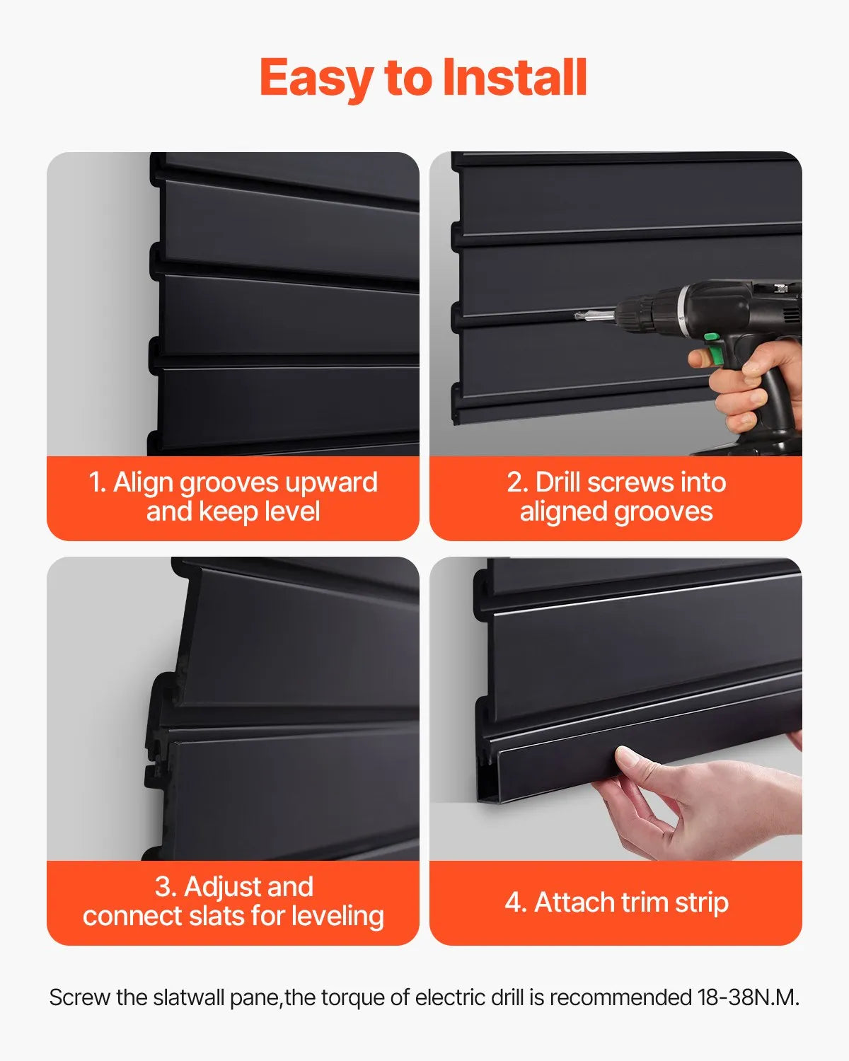 VEVOR 4 x 4 ft Slat Wall Paneling PVC Black Garage Slatwall with Modular Design
