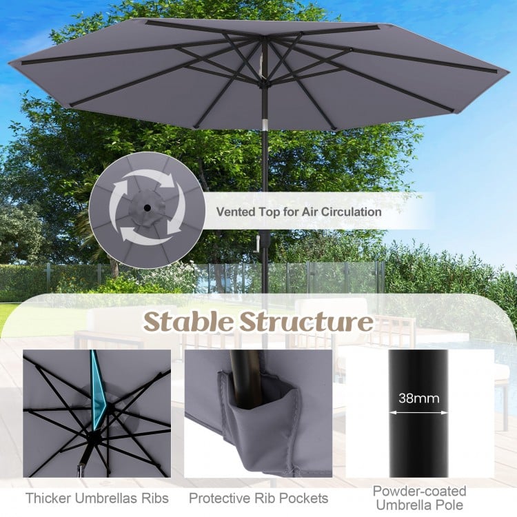 10 Feet Outdoor Patio Umbrella with Tilt Adjustment and Crank-Gray